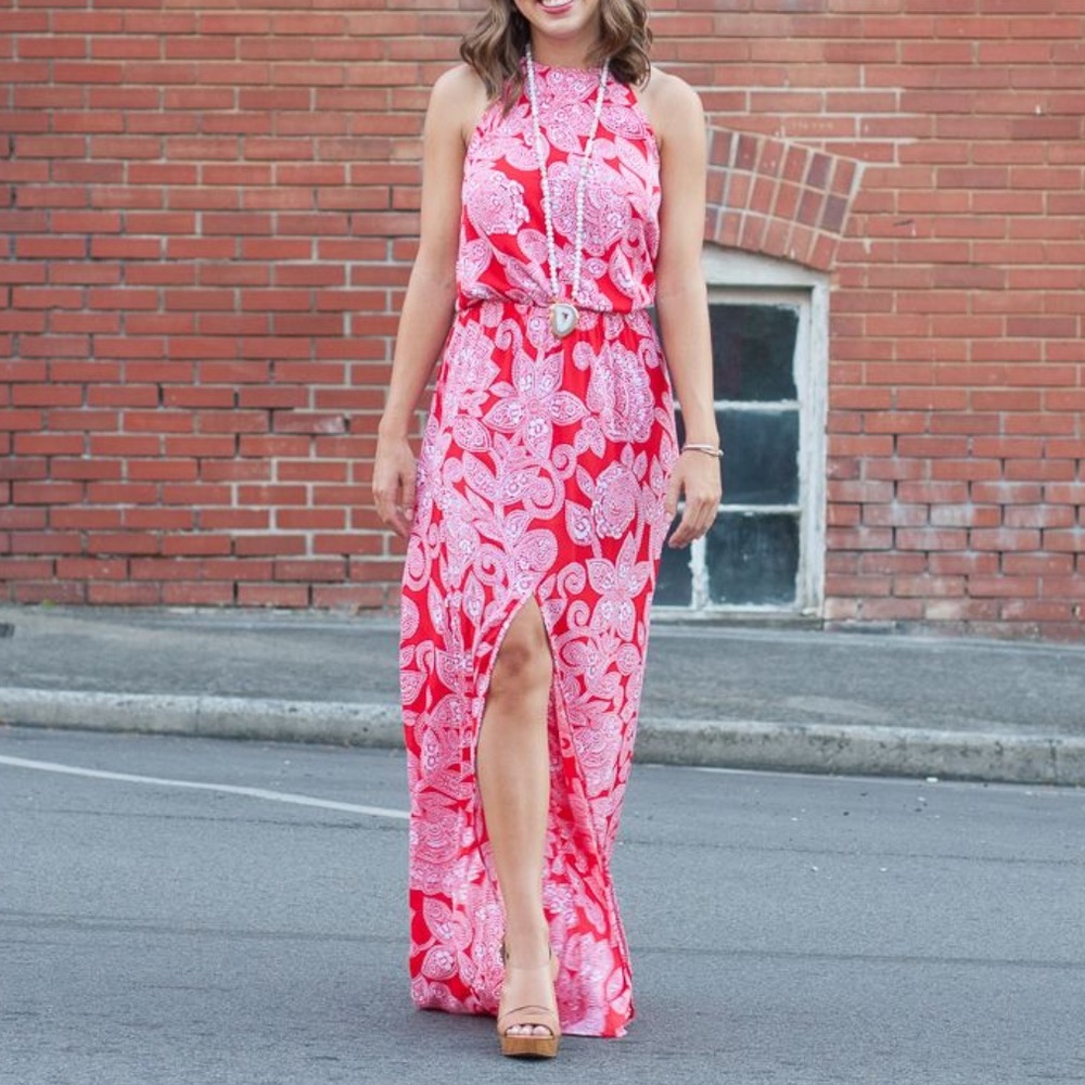 Heather Halter Dress in Red Paisley